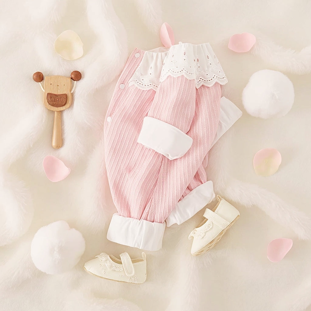 Summer Journey Baby Romper – Pink, Light Yellow & Beige Cute Teddy Cotton Outfit (C