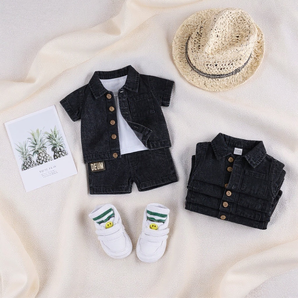 Baby & Kids Denim Co-ord Set | Shirt + T-Shirt + Shorts | Unisex (8M–5Y)