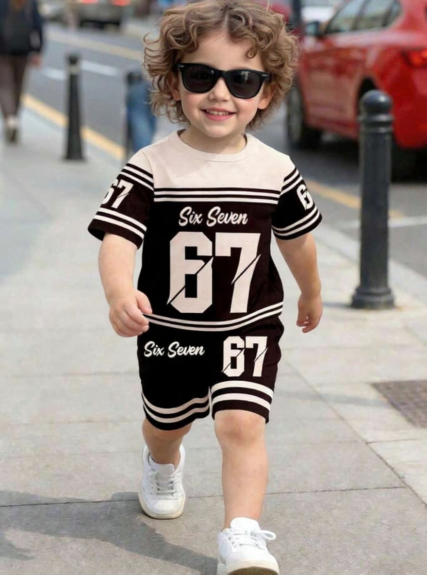 Cute Six Seven 67 Kids Summer Co-Ord Set | Soft Cotton T-Shirt & Shorts Outfit for Boys & Girls
