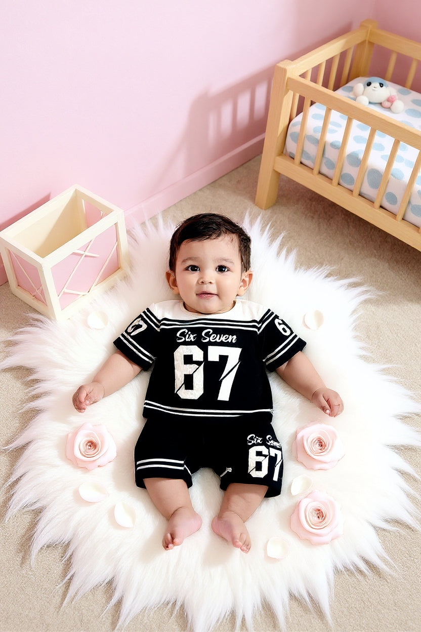 Cute Six Seven 67 Kids Summer Co-Ord Set | Soft Cotton T-Shirt & Shorts Outfit for Boys & Girls