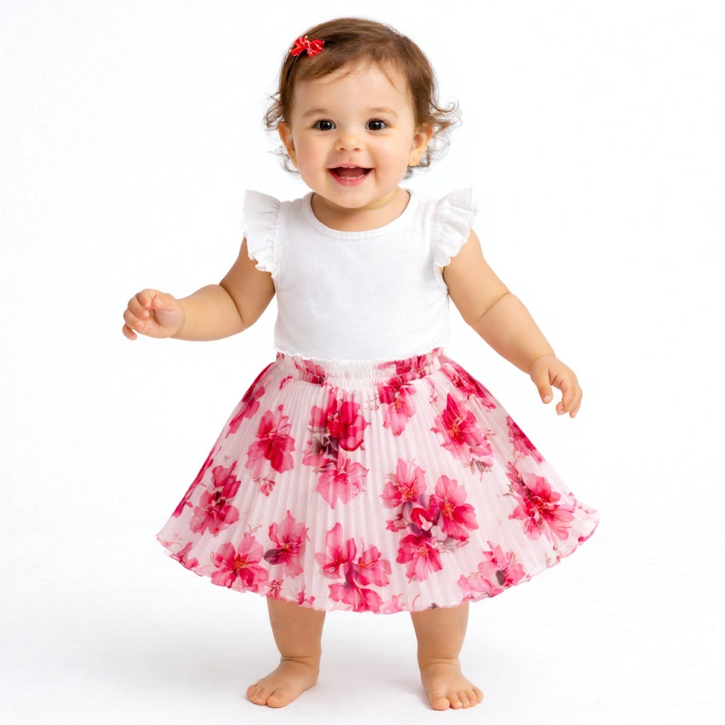 Baby Girls Pink Floral Skirt – Single Piece Only | Cute Pleated Skirt for 1–4 Years