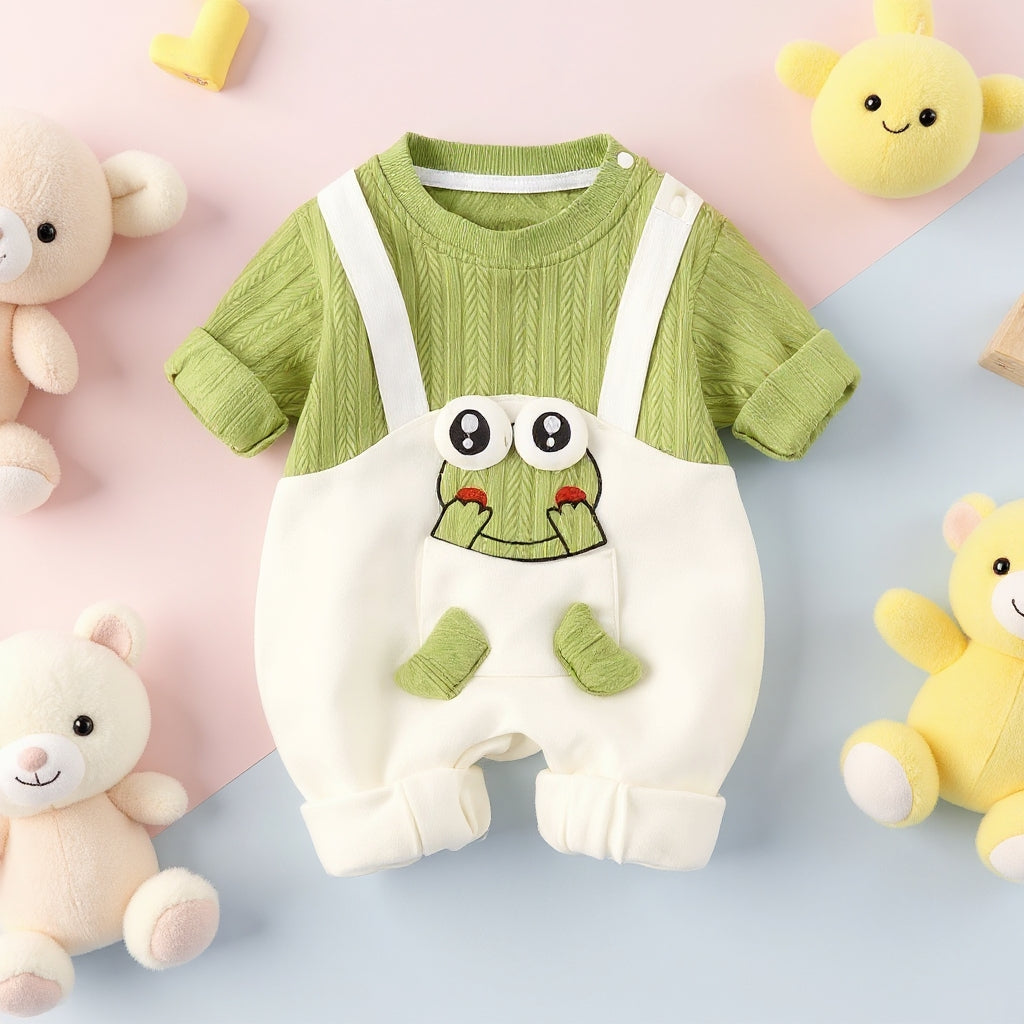Little Frog Summer Baby Romper – Cute Green Cotton Outfit for Babies 🐸☀️
