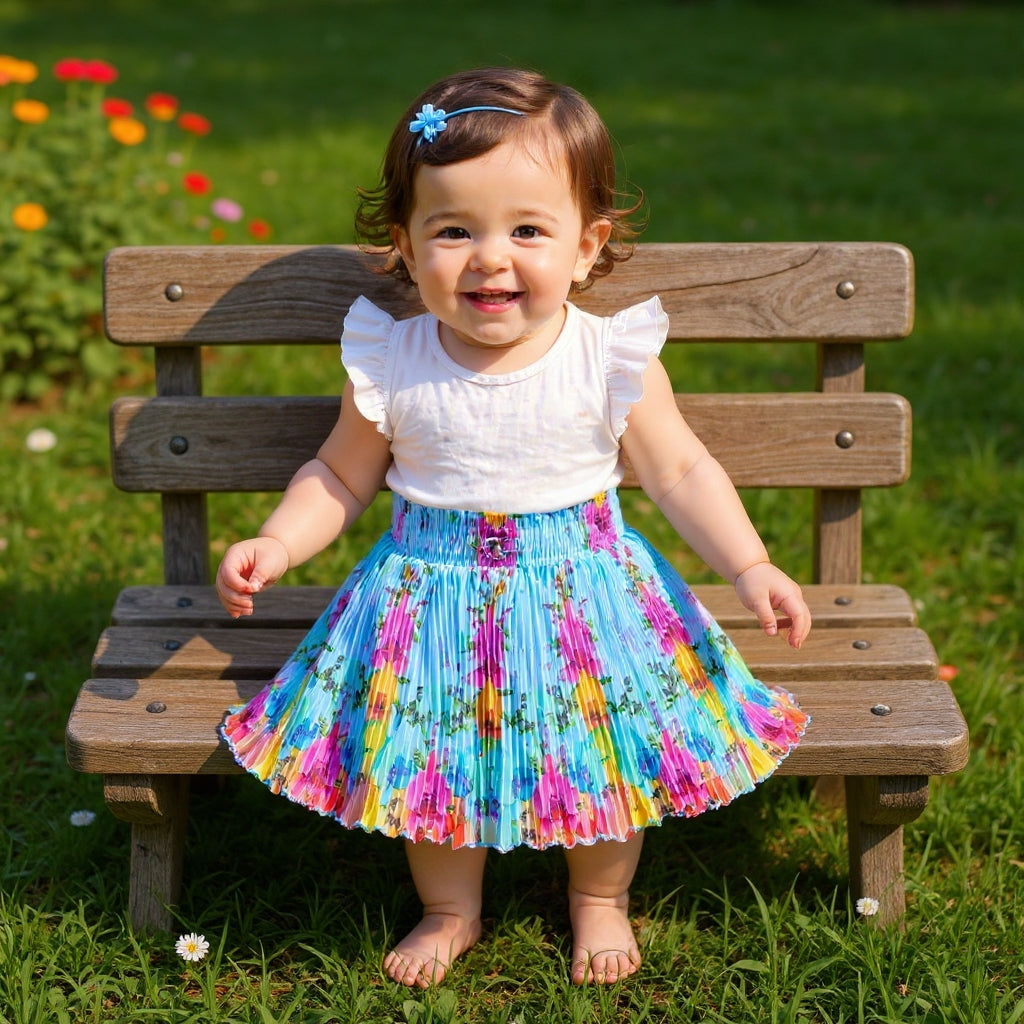 Baby Girls Satin Pleated Skirt (Single Piece) | Soft Elastic Waist | 6 Months to 5 Years