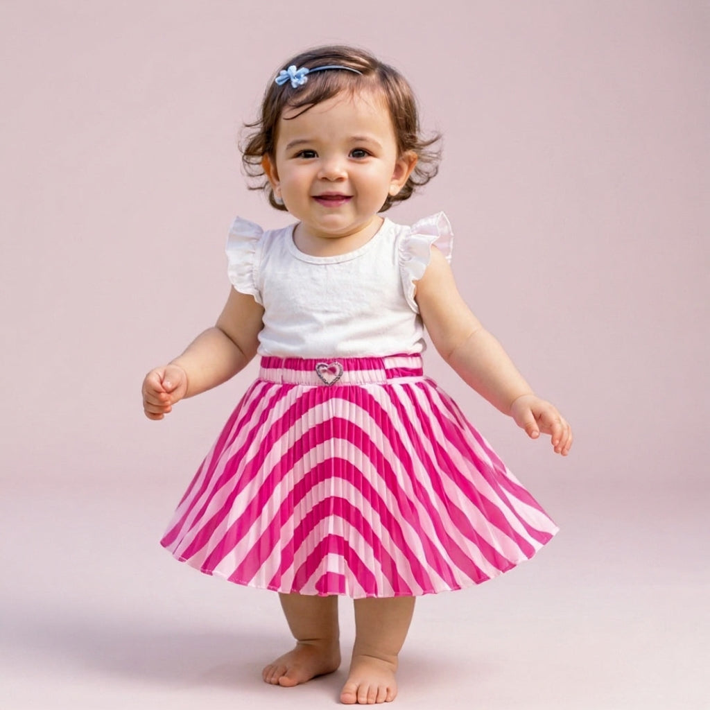 Baby Girls Pink Striped Skirt – Single Piece Only | Pleated Cute Skirt for 1–4 Years