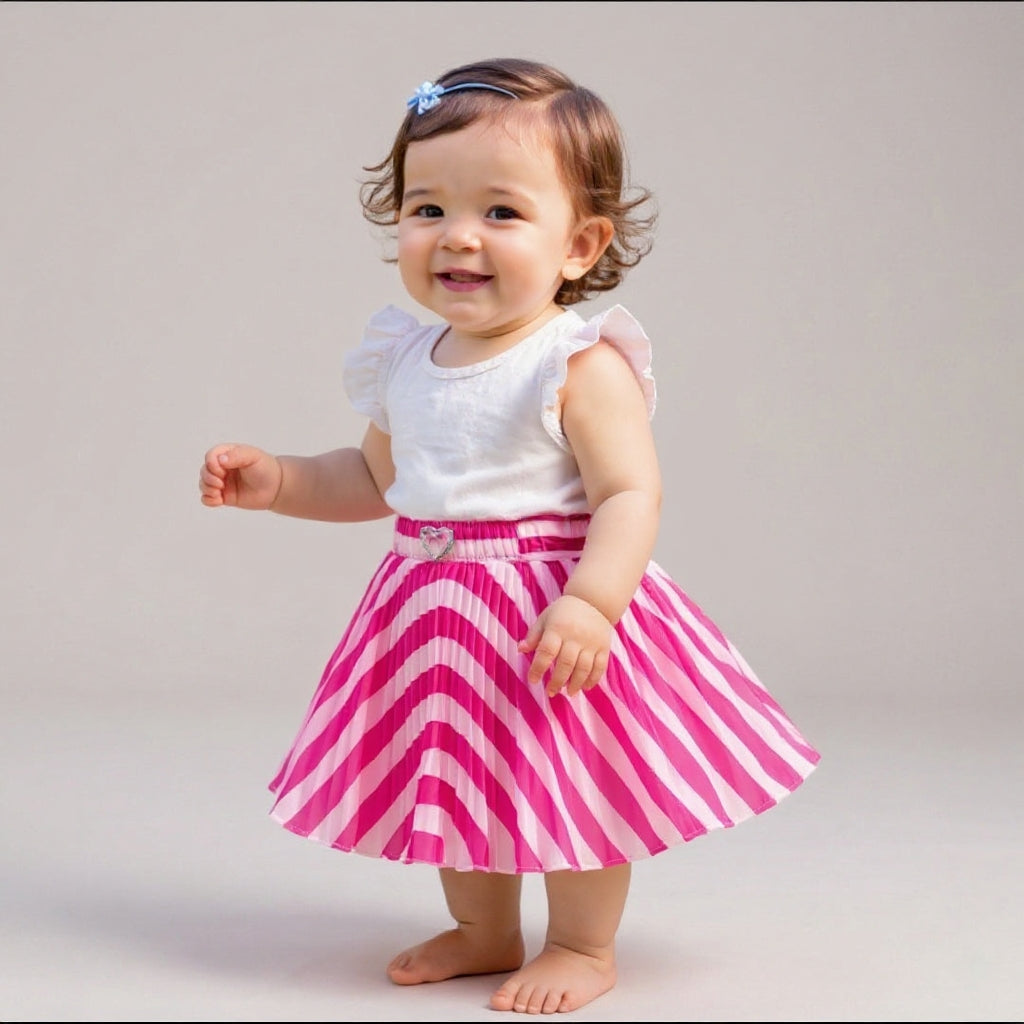 Baby Girls Pink Striped Skirt – Single Piece Only | Pleated Cute Skirt for 1–4 Years