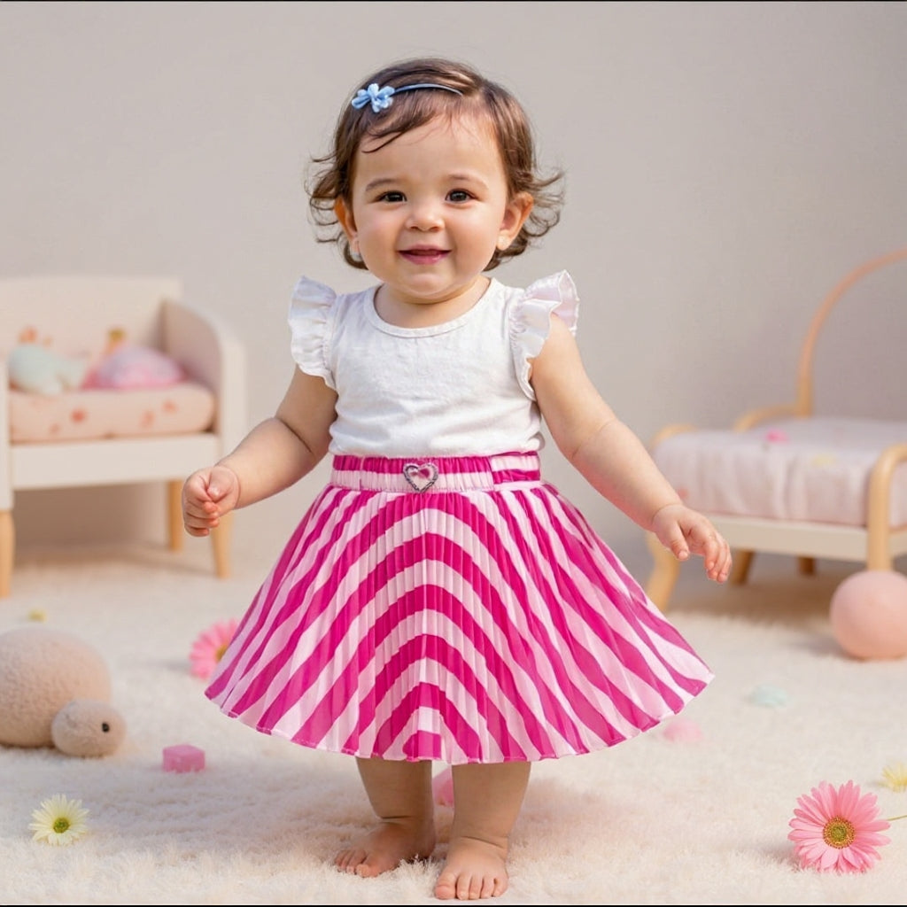 Baby Girls Pink Striped Skirt – Single Piece Only | Pleated Cute Skirt for 1–4 Years