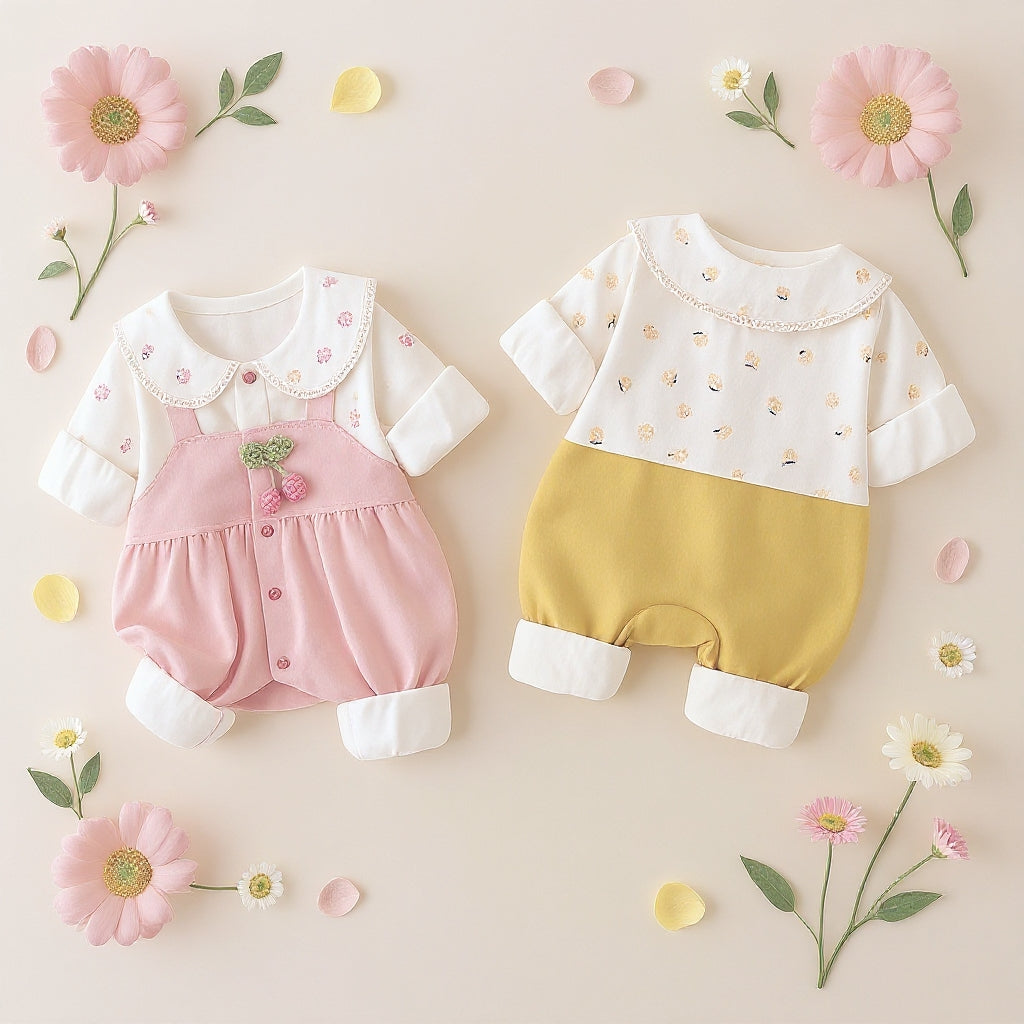 Cute Summer Baby Romper Set – Soft Cotton Floral & Pink Outfit 🌼
