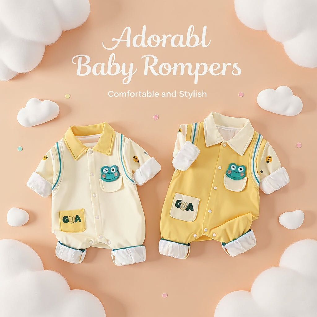 🐸 Cute  Baby Romper – Soft Cotton Jumpsuit 👶✨