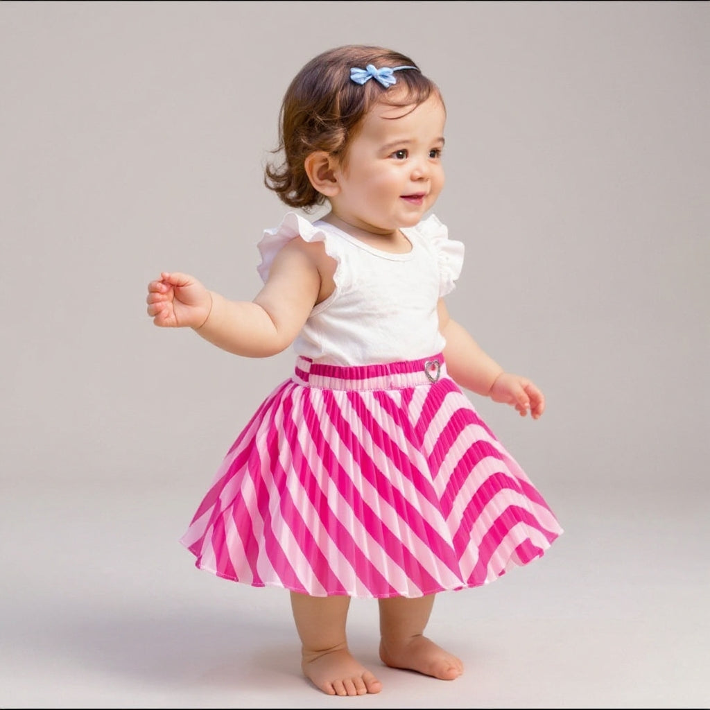 Baby Girls Pink Striped Skirt – Single Piece Only | Pleated Cute Skirt for 1–4 Years