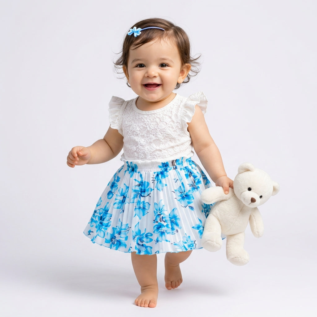 Baby Girls Blue Floral Skirt – Single Piece Only | Pleated Cute Skirt for 1–4 Years
