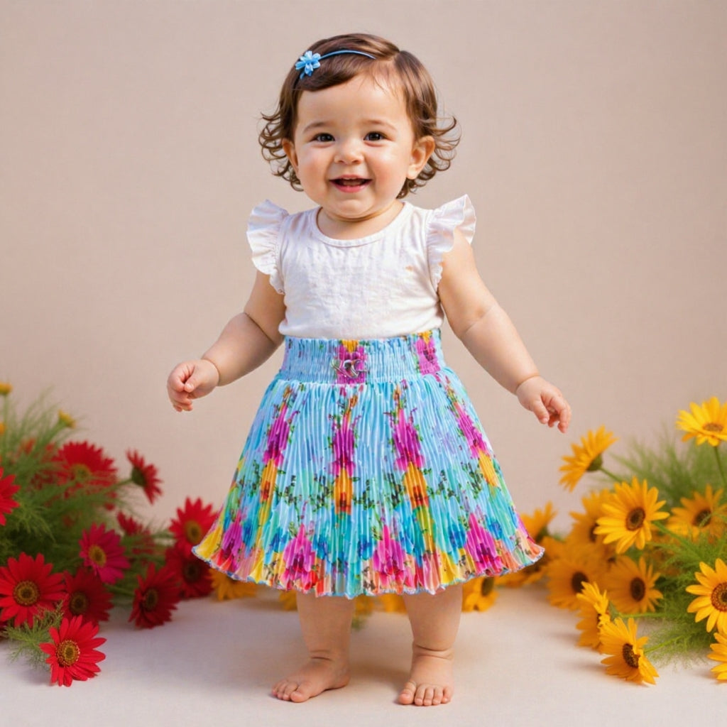Baby Girls Satin Pleated Skirt (Single Piece) | Soft Elastic Waist | 6 Months to 5 Years