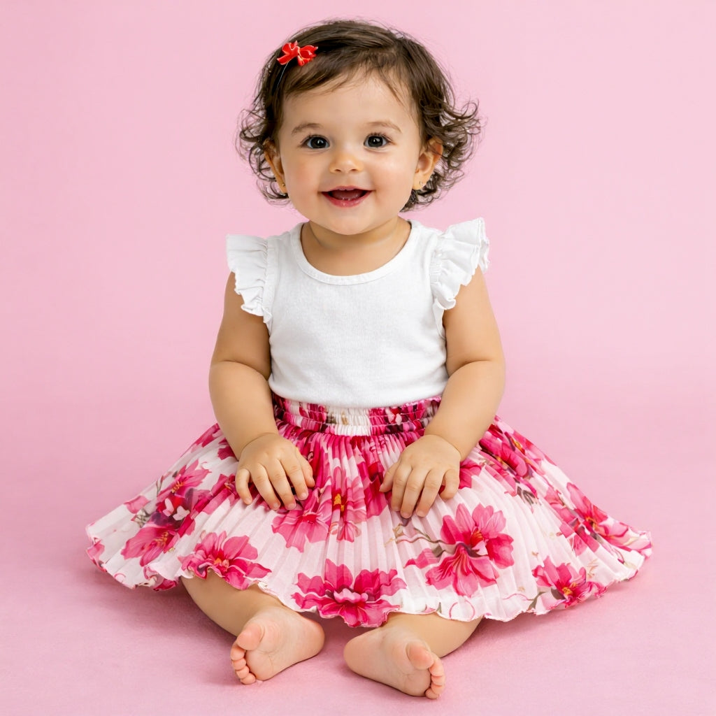 Baby Girls Pink Floral Skirt – Single Piece Only | Cute Pleated Skirt for 1–4 Years