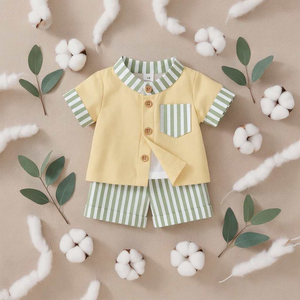 Soft Summer Baby Co-ord Set – Premium Cotton Shirt & Striped Shorts