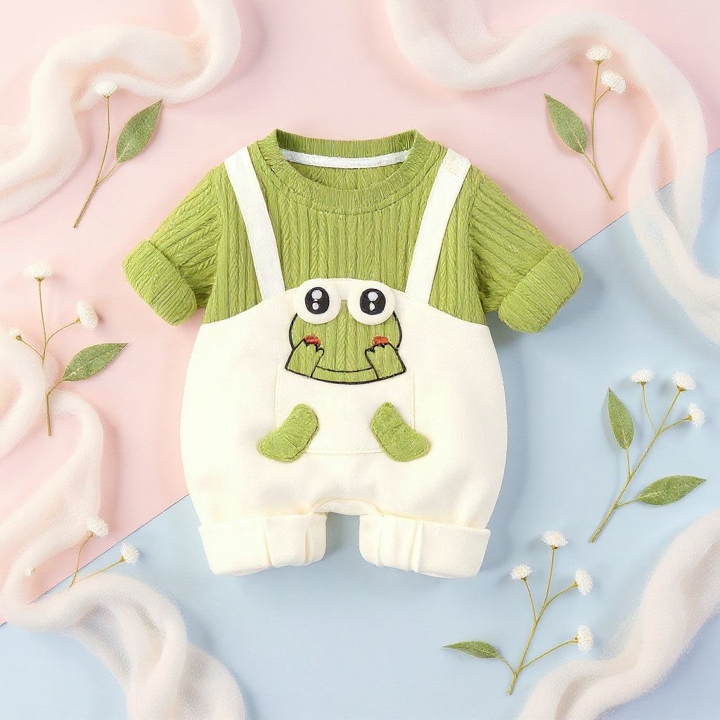 Little Frog Summer Baby Romper – Cute Green Cotton Outfit for Babies 🐸☀️ (C