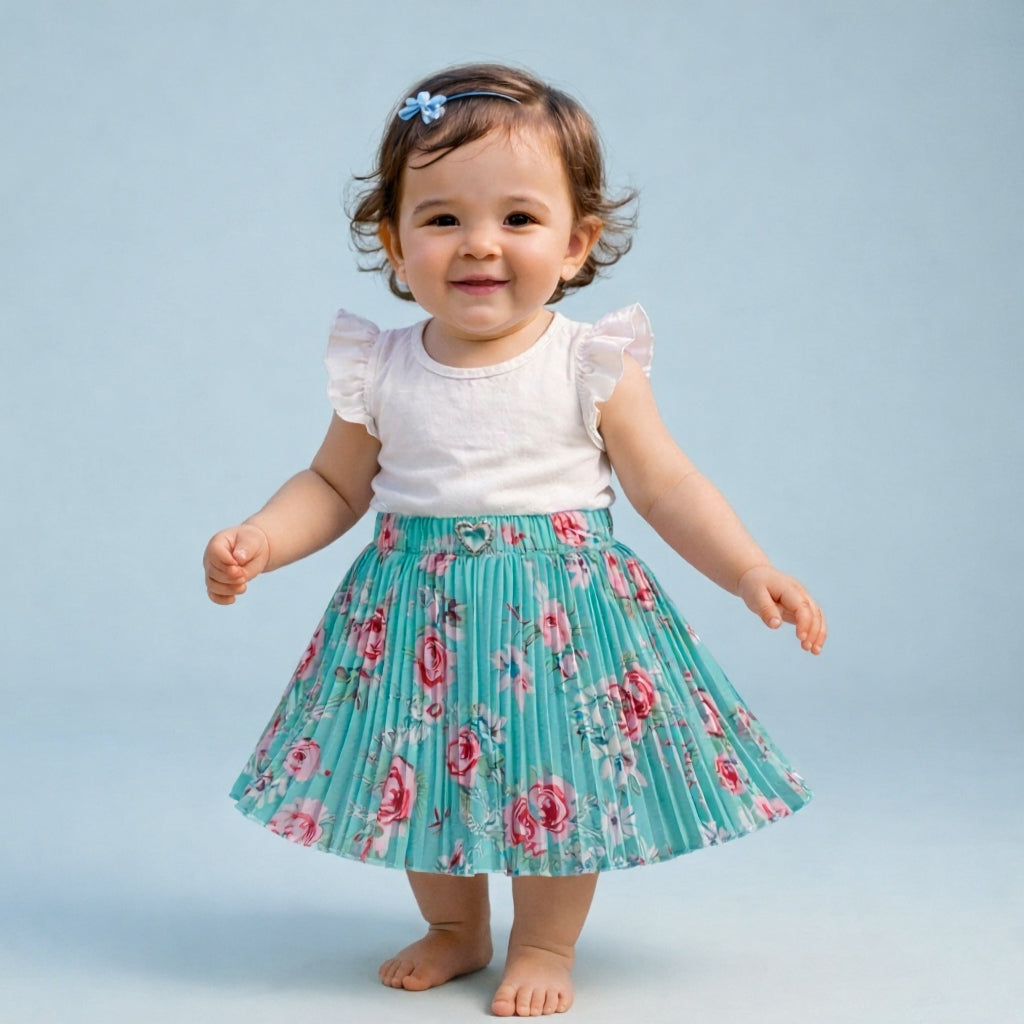 Baby Girls Floral Pleated Skirt (Single Piece Only - Skirt)