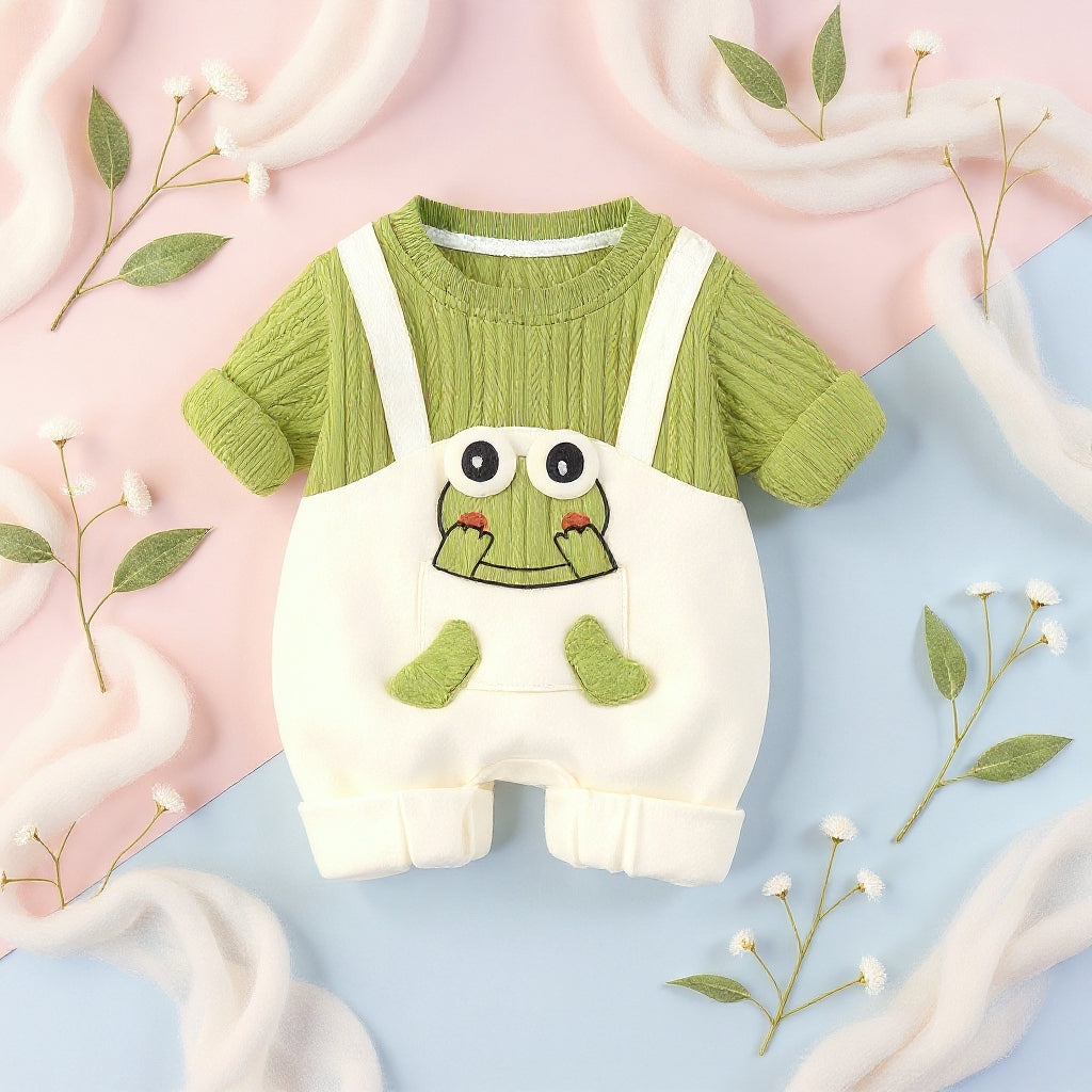 Little Frog Summer Baby Romper – Cute Green Cotton Outfit for Babies 🐸☀️ (C