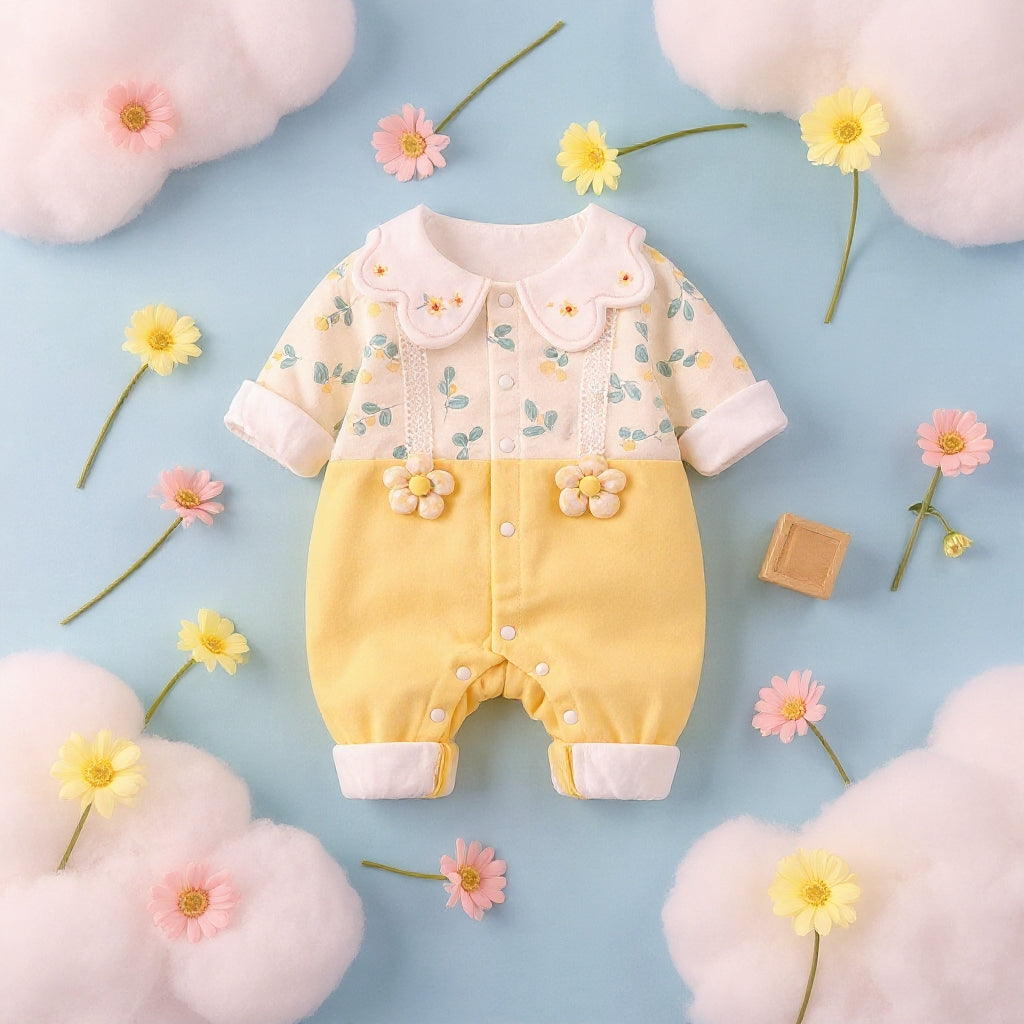 Sunshine Blossom Baby Romper – Soft Summer Floral Cotton Outfit for Girls 🌼👶