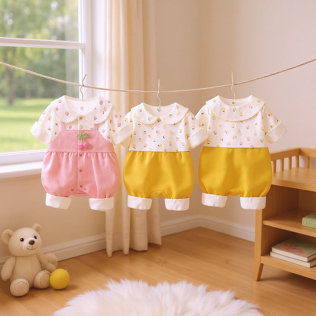 Cute Summer Baby Romper Set – Soft Cotton Floral & Pink Outfit 🌼