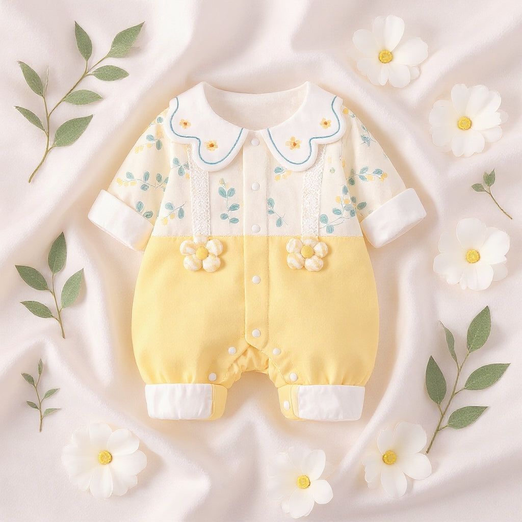 Sunshine Blossom Baby Romper – Soft Summer Floral Cotton Outfit for Girls 🌼👶