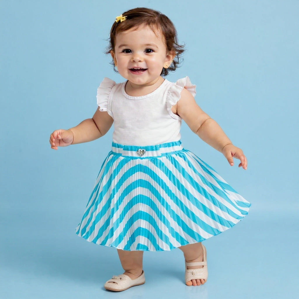 Baby Girls Teal Blue Striped Skirt – Single Piece Only | Elegant Pleated Skirt for 1–4 Years