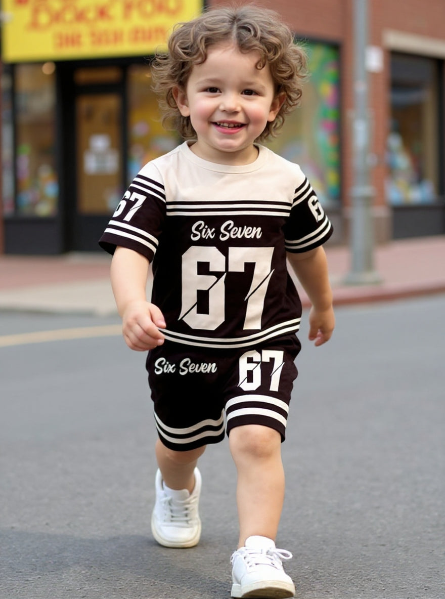 Cute Six Seven 67 Kids Summer Co-Ord Set | Soft Cotton T-Shirt & Shorts Outfit for Boys & Girls