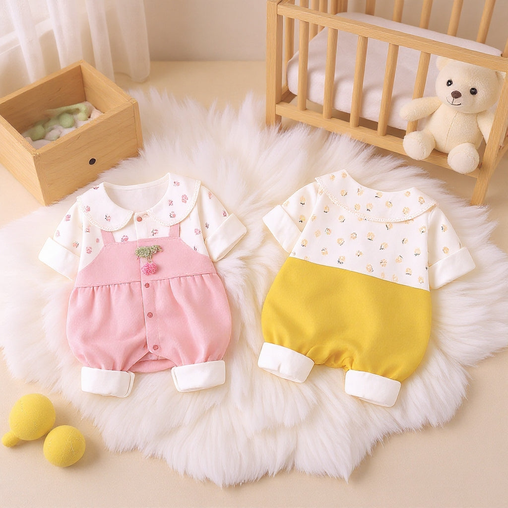 Cute Summer Baby Romper Set – Soft Cotton Floral & Pink Outfit 🌼