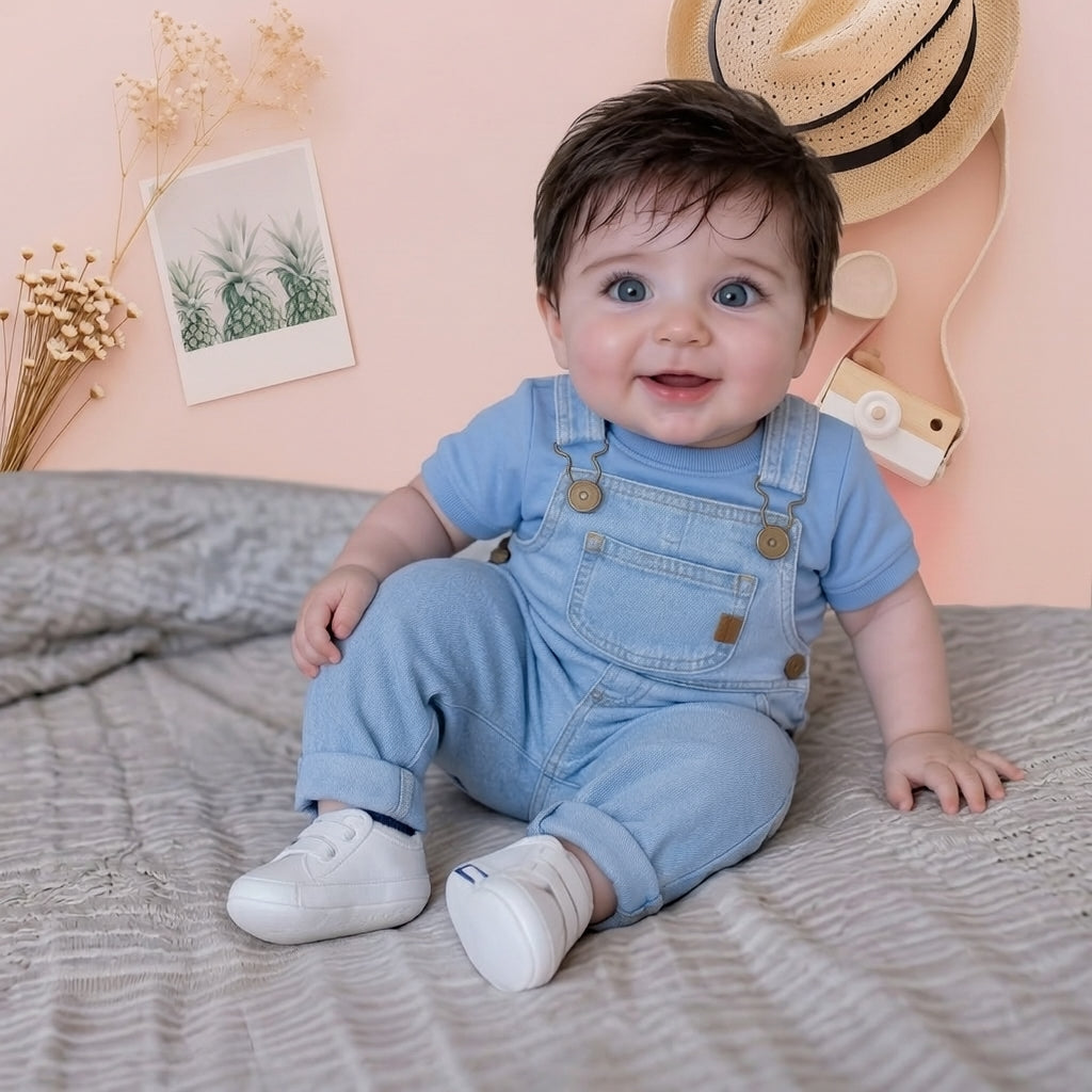 Baby Boy Denim Dungaree Set with Blue Tee 👶🩵