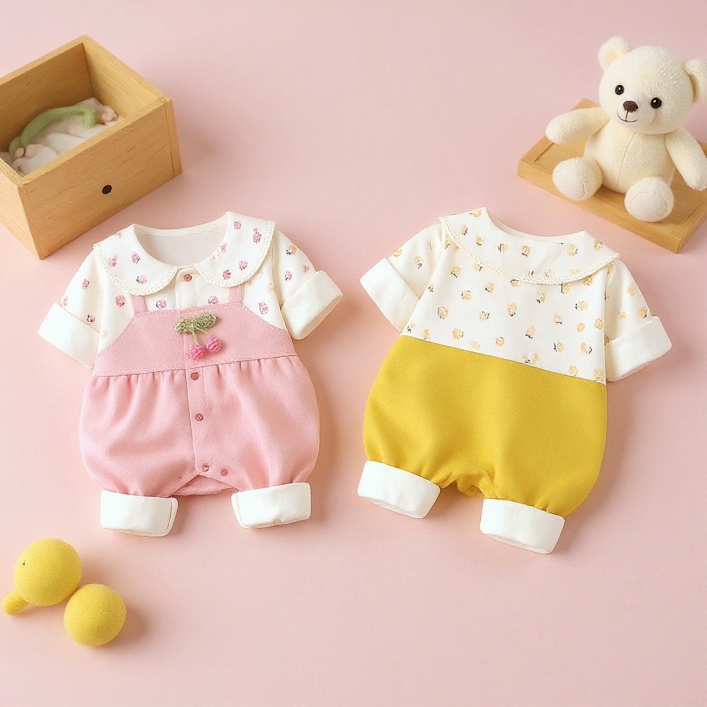 Cute Summer Baby Romper Set – Soft Cotton Floral & Pink Outfit 🌼