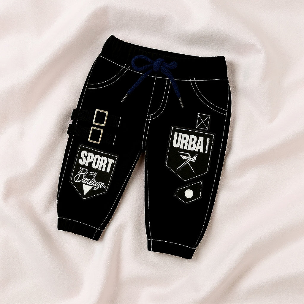 Baby Boys Stylish Black Cargo Jogger Pants | Soft & Comfortable Cotton Bottom Wear