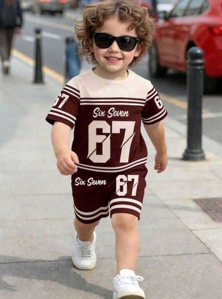 Cute Six Seven 67 Kids Summer Co-Ord Set | Soft Cotton T-Shirt & Shorts Outfit for Boys & Girls