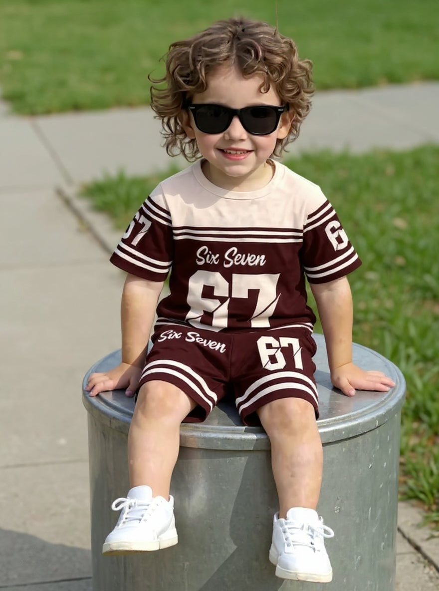 Cute Six Seven 67 Kids Summer Co-Ord Set | Soft Cotton T-Shirt & Shorts Outfit for Boys & Girls