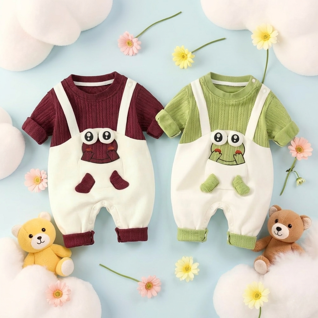Little Frog Summer Baby Romper – Cute Green Cotton Outfit for Babies 🐸☀️
