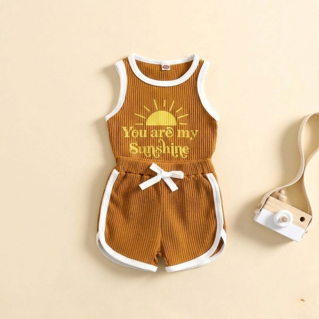 ✨ Sunshine Ribbed Kids Summer Co-Ord Set ☀️ | Soft Cotton Sleeveless Top & Shorts for Baby Boys & Girls (0-5 Years)