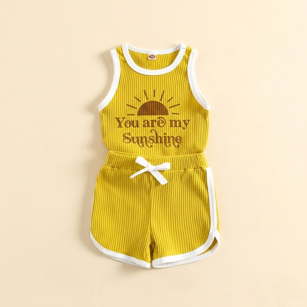 ✨ Sunshine Ribbed Kids Summer Co-Ord Set ☀️ | Soft Cotton Sleeveless Top & Shorts for Baby Boys & Girls (0-5 Years)