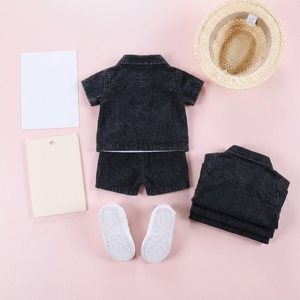 Baby & Kids Denim Co-ord Set | Shirt + T-Shirt + Shorts | Unisex (8M–5Y)