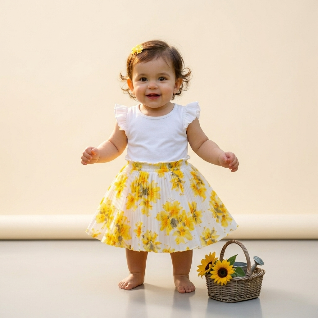 Baby Girls Yellow Floral Skirt – Single Piece Only | Soft Pleated Skirt for 1–4 Years