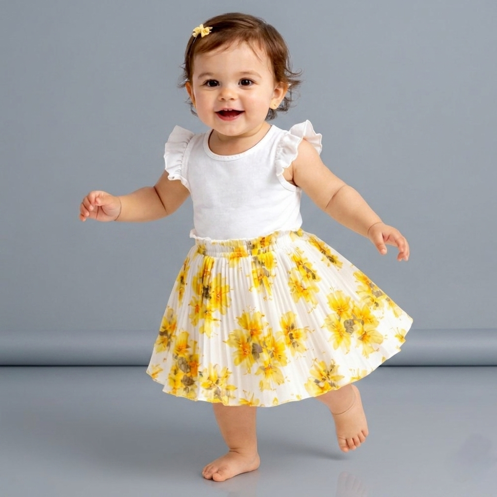 Baby Girls Yellow Floral Skirt – Single Piece Only | Soft Pleated Skirt for 1–4 Years
