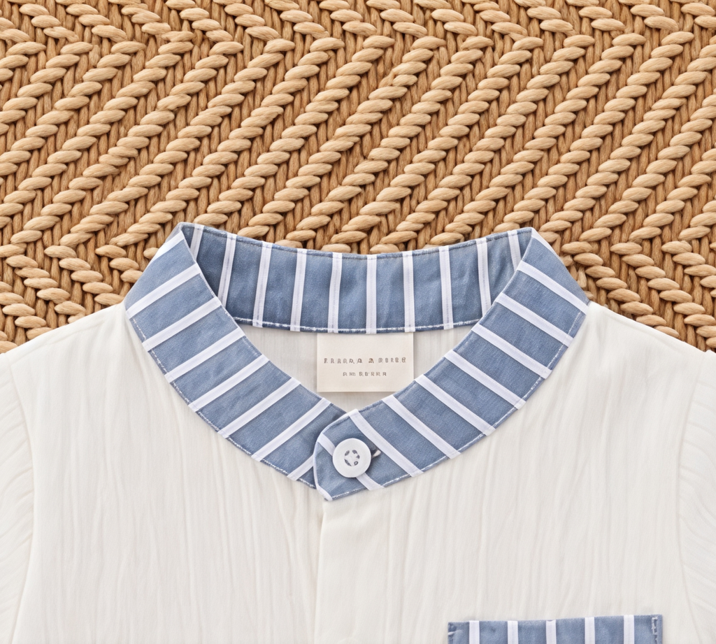 Baby Boys White & Sky Blue Striped Summer Co-Ord Set