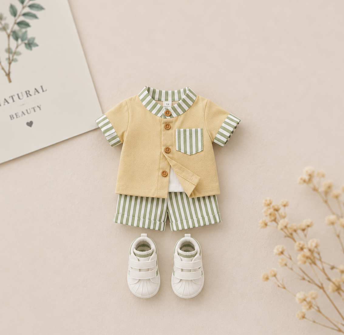 Soft Summer Baby Co-ord Set – Premium Cotton Shirt & Striped Shorts