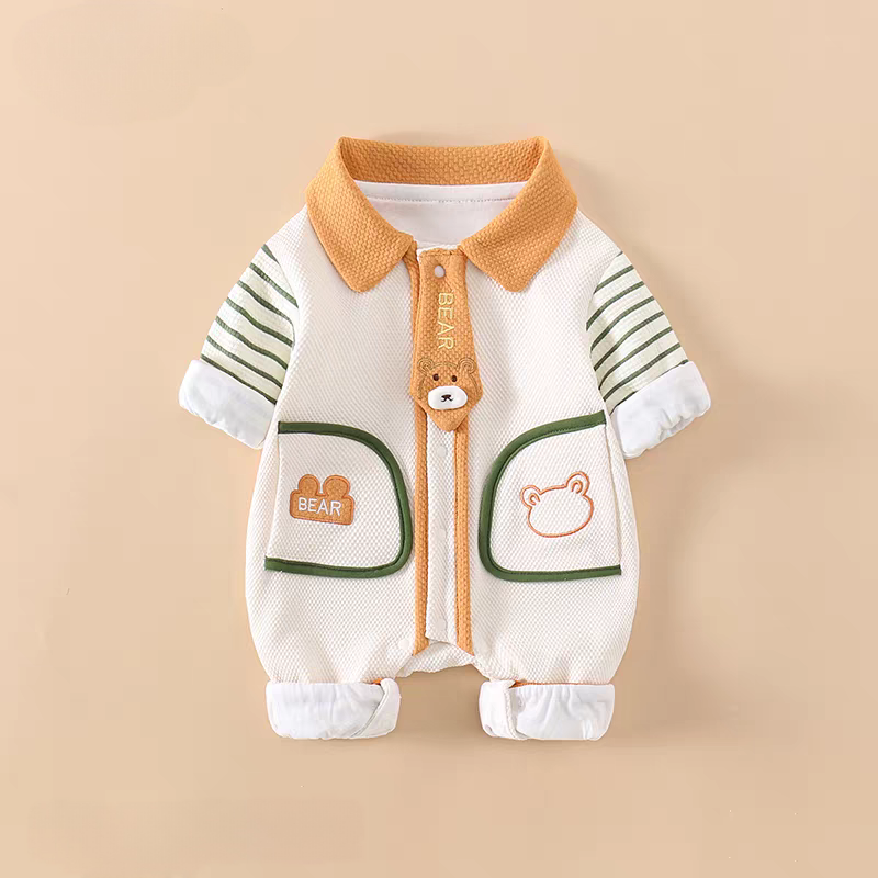 Baby Bear Print Romper – Lightweight Summer Cotton Jumpsuit for Boys & Girls | Cute Cartoon Full Sleeve Bodysuit