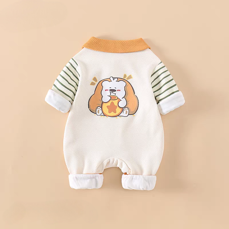 Baby Bear Print Romper – Lightweight Summer Cotton Jumpsuit for Boys & Girls | Cute Cartoon Full Sleeve Bodysuit