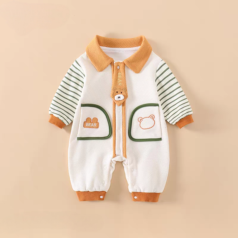 Baby Bear Print Romper – Lightweight Summer Cotton Jumpsuit for Boys & Girls | Cute Cartoon Full Sleeve Bodysuit