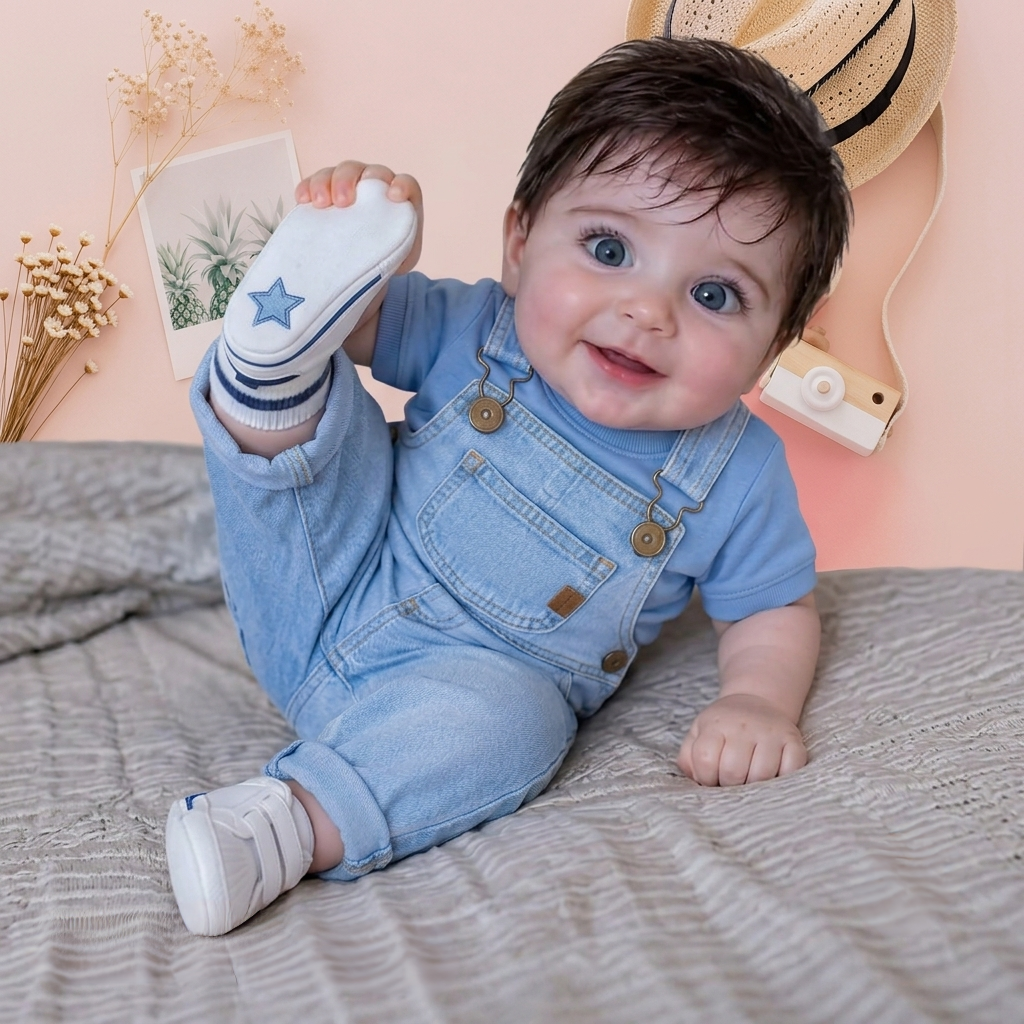 Baby Boy Denim Dungaree Set with Blue Tee 👶🩵