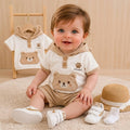 🐻 Baby Bear Hoodie Co-ord Set – Cute 3D Ear Hoodie T-Shirt & Shorts | Little Explorer Print | Available in Sage Green & Beige Brown