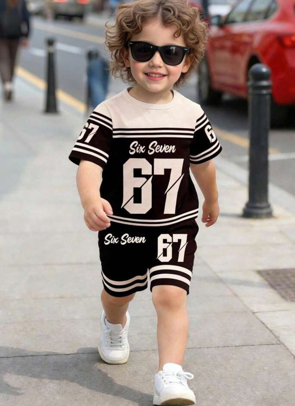 Cute Six Seven 67 Kids Summer Co-Ord Set | Soft Cotton T-Shirt & Shorts Outfit for Boys & Girls