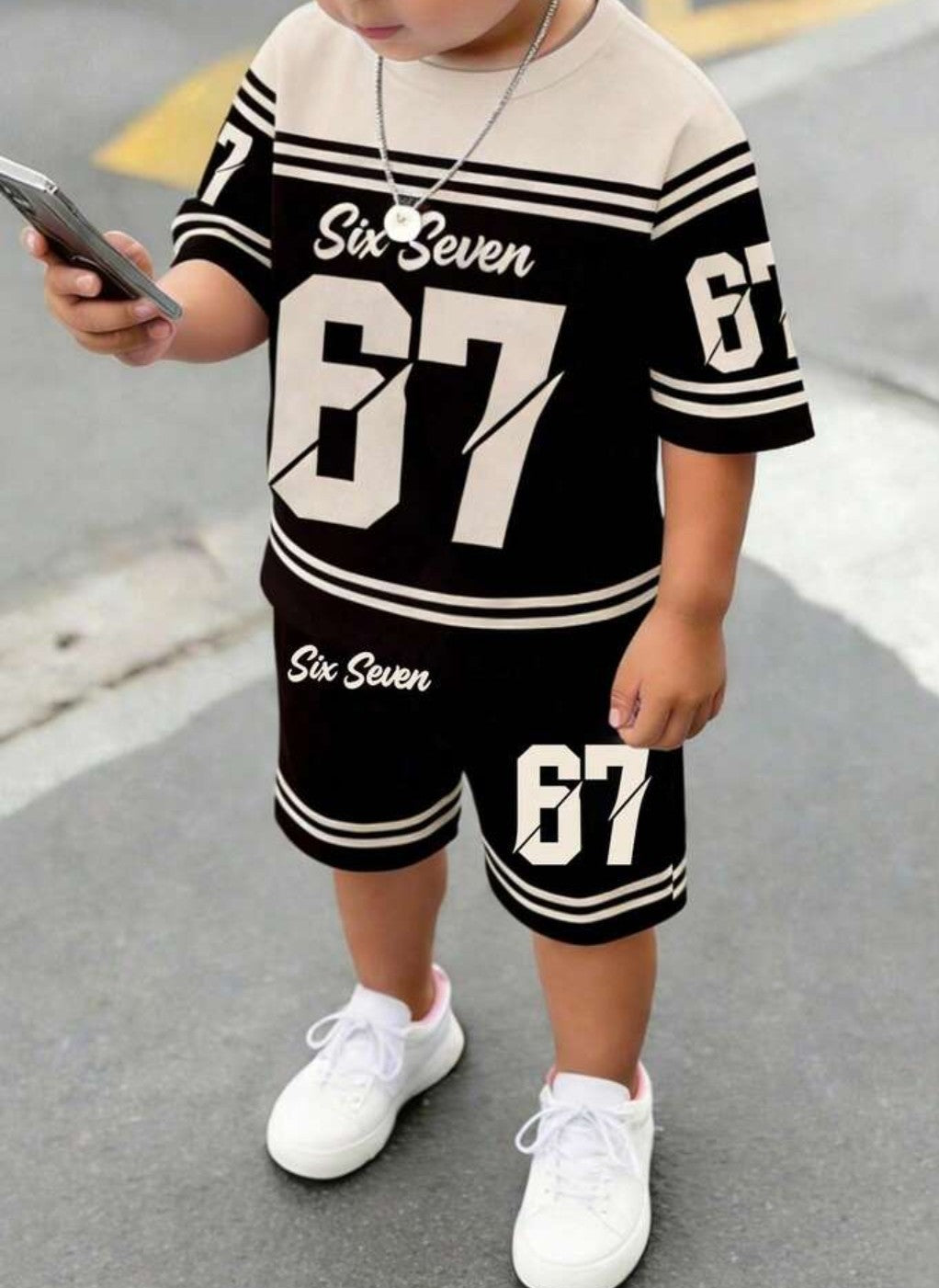 Cute Six Seven 67 Kids Summer Co-Ord Set | Soft Cotton T-Shirt & Shorts Outfit for Boys & Girls