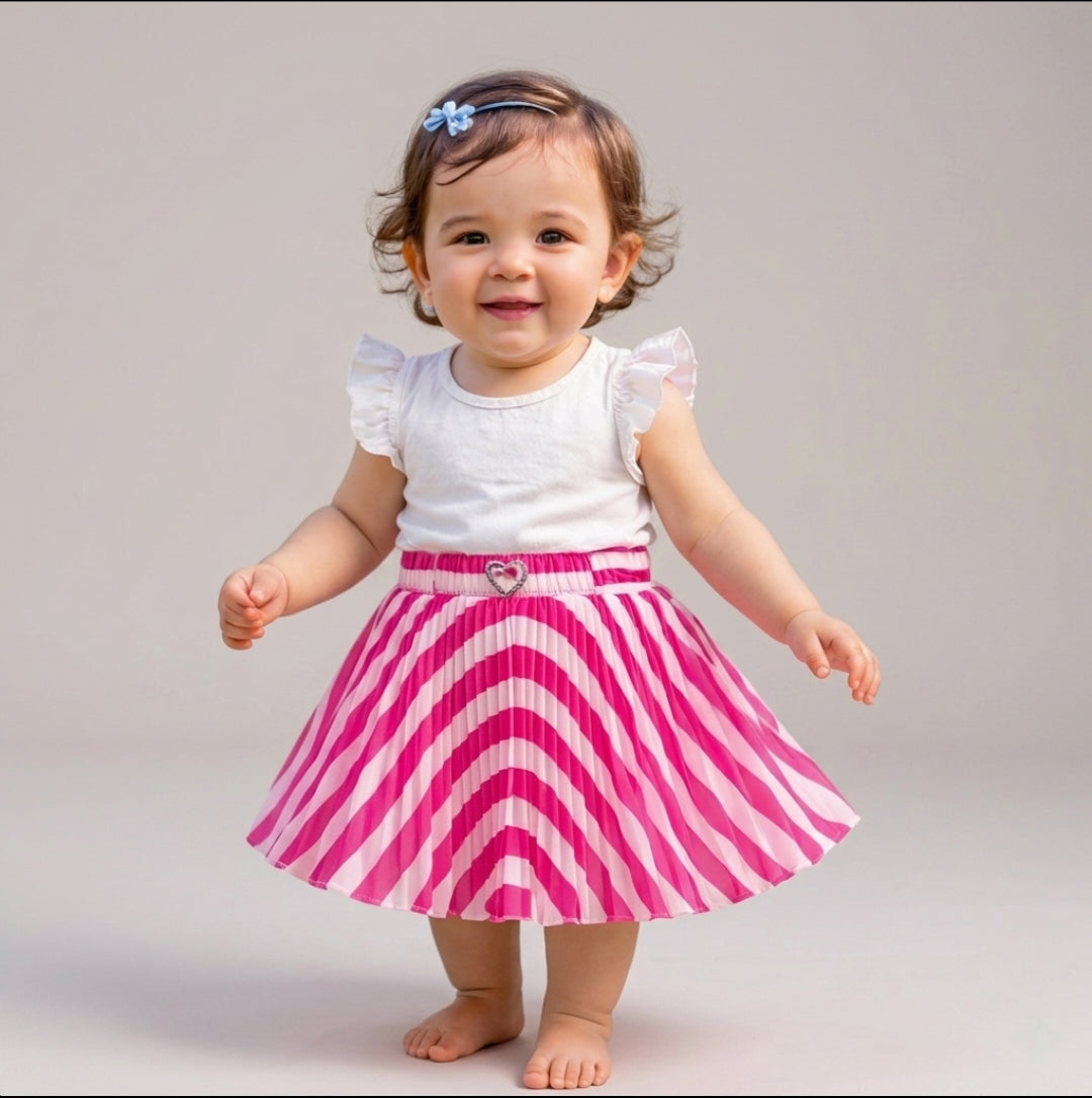 Baby Girls Pink Striped Skirt – Single Piece Only | Pleated Cute Skirt for 1–4 Years