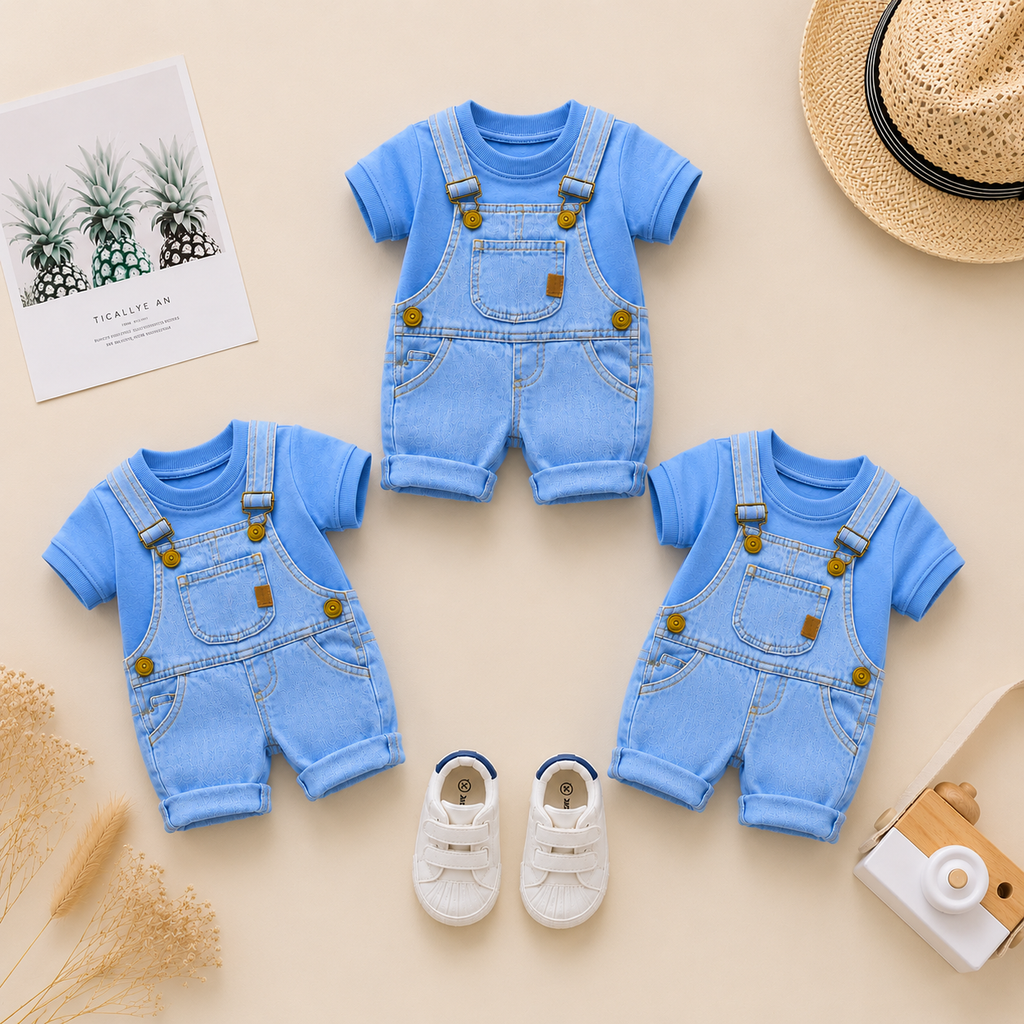 Baby Boy Denim Dungaree Set with Blue Tee 👶🩵
