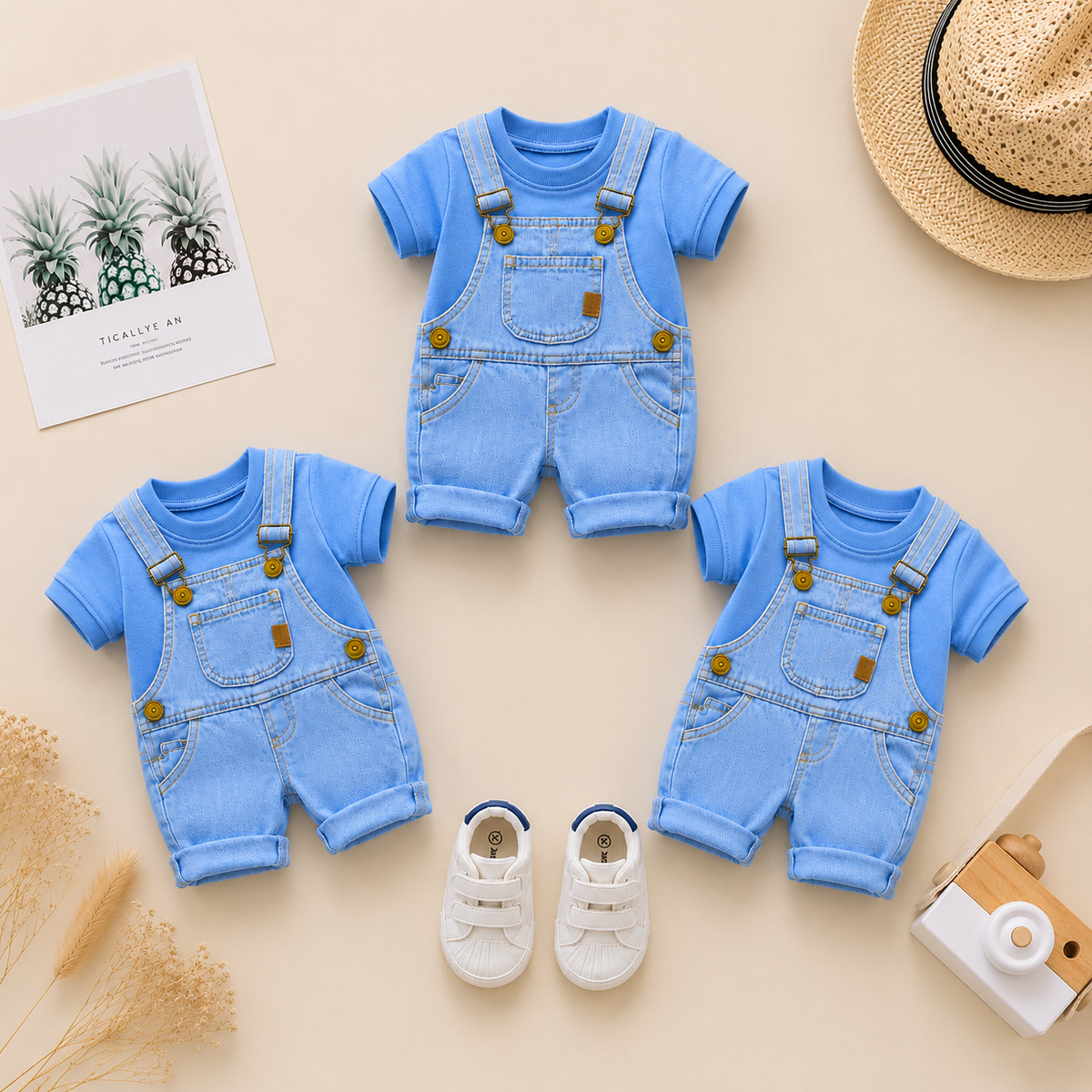 Baby Boy Denim Dungaree Set with Blue Tee 👶🩵