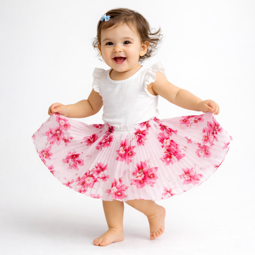 Baby Girls Pink Floral Skirt – Single Piece Only | Cute Pleated Skirt for 1–4 Years